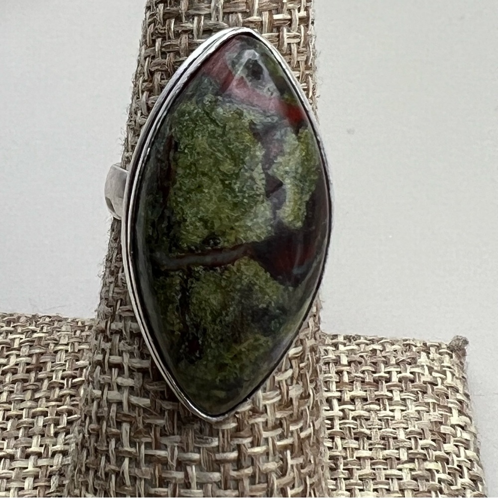 New Dragons Blood Jasper Stone Silver Overlay Ring Size 6.5